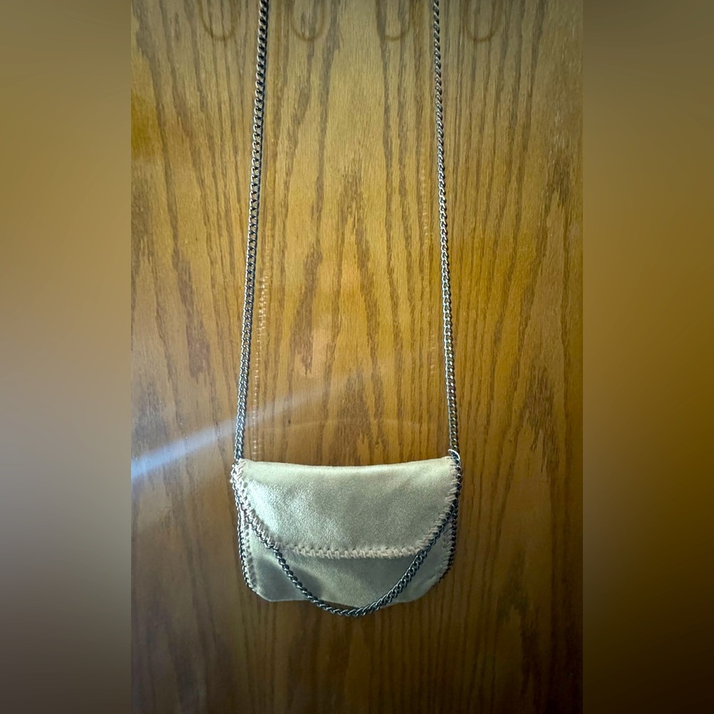 NWT Pale Pink/Light Cream Suede Purse with Gunmetal strap